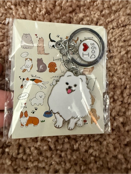 Handbags - White Pomeranian Dog Keychain with I Love Dogs Charm
